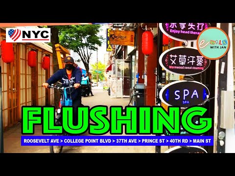 💖 Caminhada em Nova York [HD]: Flushing-Roosevelt Ave, College Point Blvd, 37th Ave, Prince St, 40th Rd e Main St.