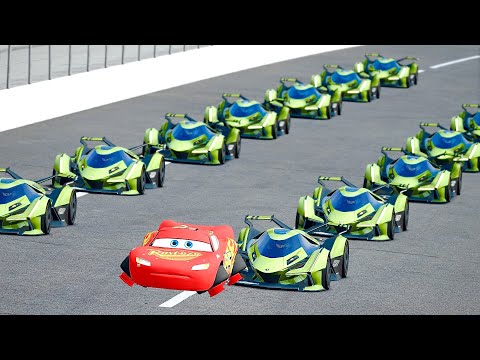 Lightning McQueen Spacecraft vs Lamborghini V12 Hypercars MEGA DRAG RACE 24 KM