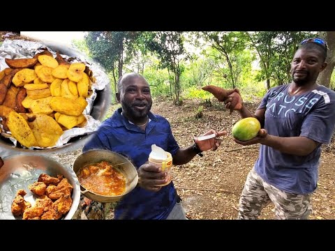 short man creative cooking mango chips sweet potato and chicken