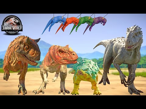 Camp Cretaceous Dinosaurs vs Colorful Tyrannosaurus REX Team Fighting 🌍 JURASSIC WOLRD EVOLUTION