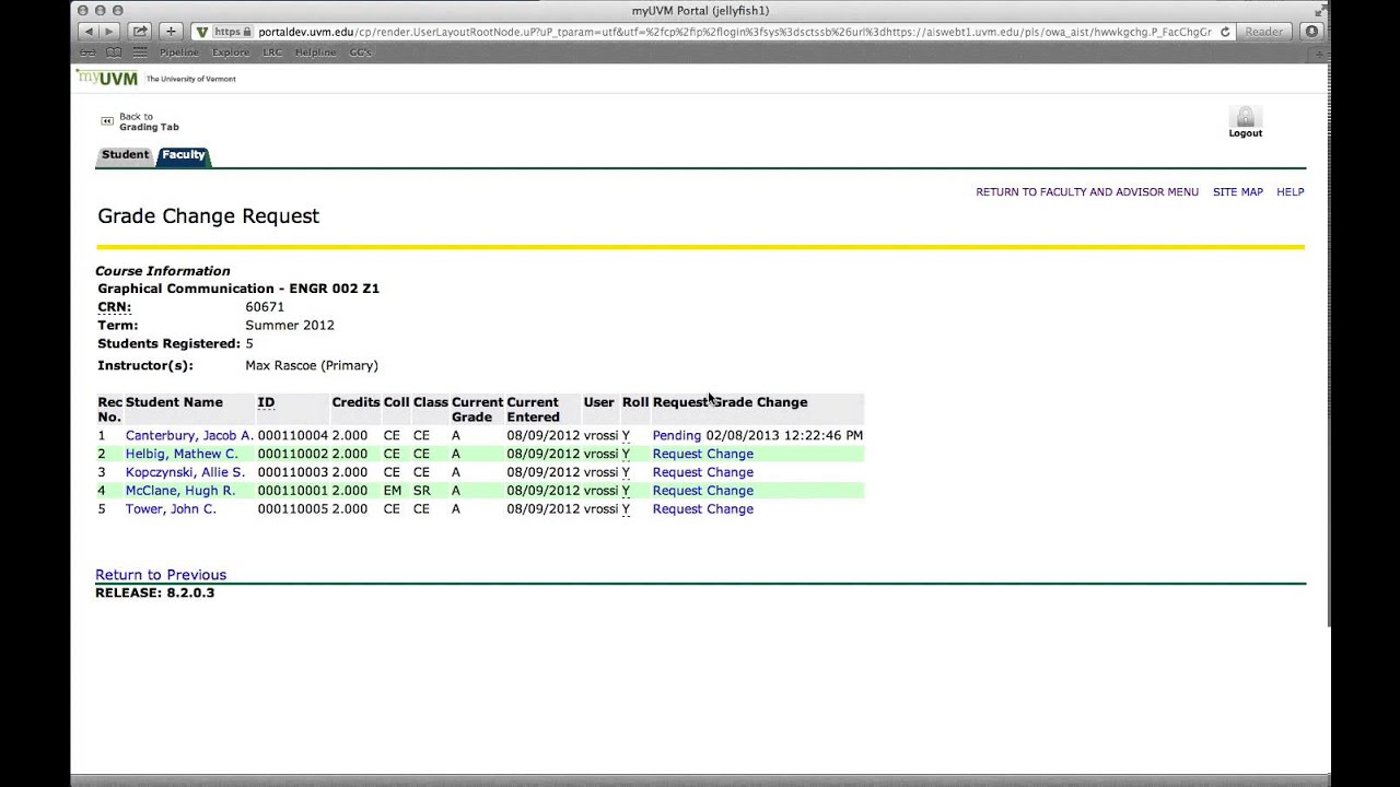 Grade Change Request