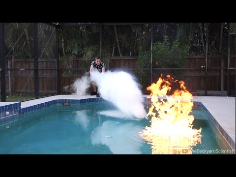Pouring Liquid Nitrogen in a Pool - (I set my pool on fire!!)