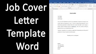 Job Cover Letter Template Word