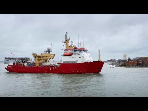 HMS Protector enters Portsmouth after returning from Antarctica