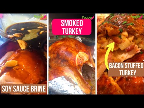 DELICIOUS Soy Sauce-DoenJang Turkey BRINE +🥓BACON🧈Stuffed Turkey! SMOKED & Oven Roast Turkey Recipes