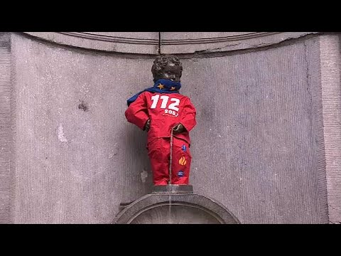 Manneken Pis dons European Emergency Number Association costume for 112 Day