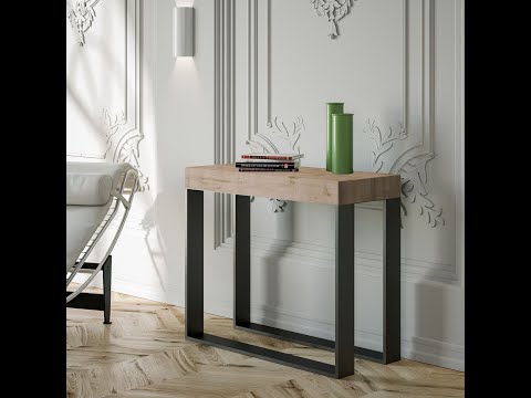 Console extensible pin massif clair et métal anthracite 40 à 196 cm Elatra