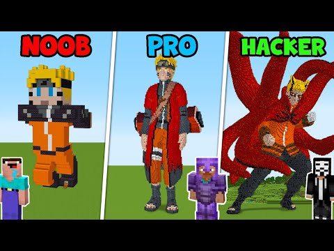 Minecraft STATUE NARUTO HOUSE BUILD CHALLENGE : NOOB vs PRO vs HACKER / Animation