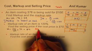 Examples to Find Markup Rate Cost and Selling Price