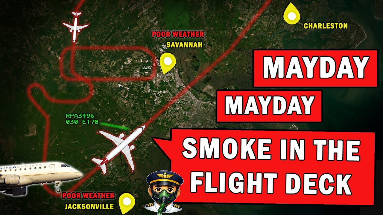 SMOKE ONBOARD + TERRIBLE WEATHER | United Emergency near Savannah!