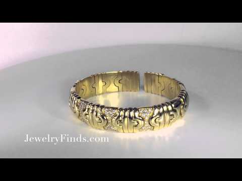 Classic Designer Flexible Solid 18k Cuff with 1ctw Diamonds