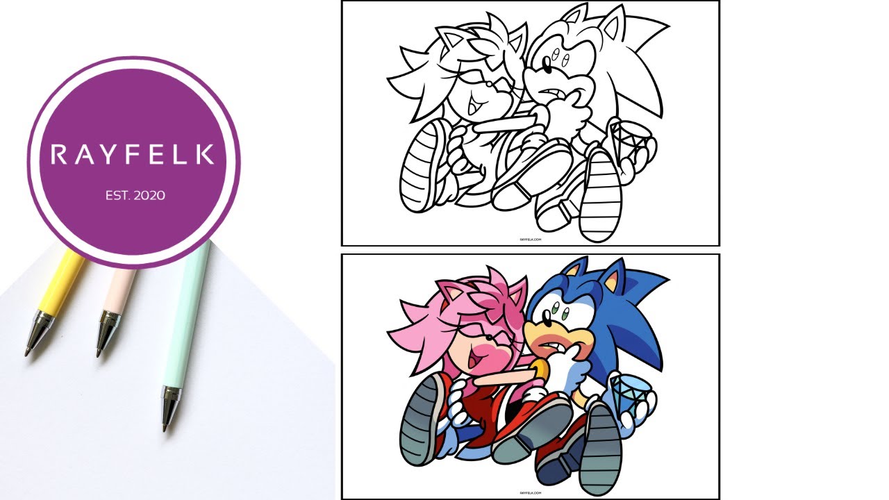 Happy Amy Rose with Sonic the Hedgehog Coloring Page on Ipad | Rayfelk Printable coloring Pages