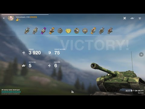 World Of Tanks Blitz 2025 - T-34-2G FT - 3920 Damage - 5 Destroyed