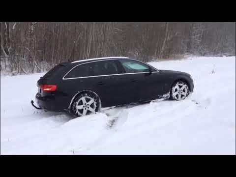 Audi A4 3.0tdi quattro test in snow uphill. Tyres are not for offroad.