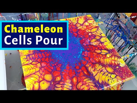 Chameleon Cells STARBURST or Spiderweb Pour with BIG CELLS. Acrylic Pouring Technique for Beginners