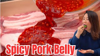 🌶SPICY Korean BBQ Pork Belly Recipe: MOIST Gochujang Pork Belly MELTS in your mouth 입에서 녹는 매콤한 삼겹살구이