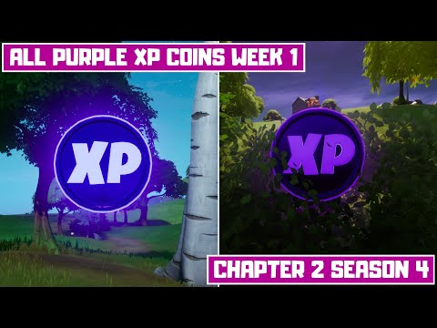 All 2 Purple XP Coins Locations Week 1! - Purple Power Punch Card Fortnite Chapter 2 Season 4