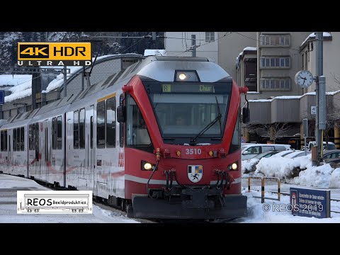 2019-01-29 [4K] RhB Bahnhof Thusis, spending an hour on the platform on a early morning winter in 4K