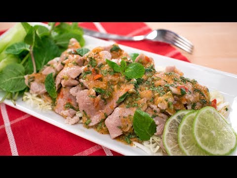 Spicy Garlic Lime Pork Recipe "Moo Manao" หมูมะนาว | Thai Recipes