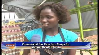 Commercial bus rams into shops on Airport road in Benin