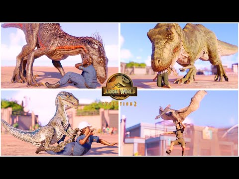 Human Hunting Animations of All Land and Air Carnivore Dinosaurs 🦖 Jurassic World Evolution 2