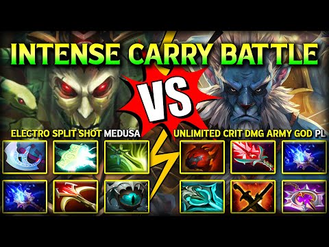 INTENSE CARRY BATTLE | ELECTRO SPLIT SHOT QUEEN MEDUSA VS. UNLIMITED CRIT DAMAGE PHANTOM LANCER DOTA