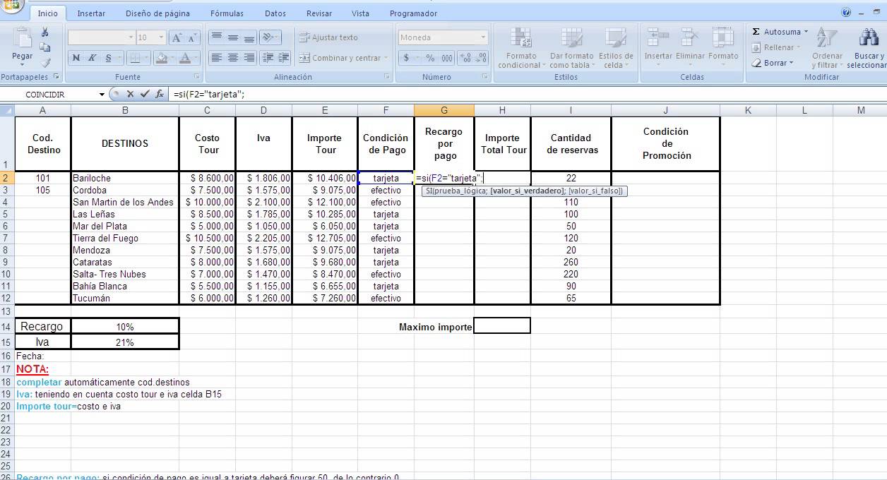 ¿Cómo hago una fórmula SI en Excel con porcentaje?