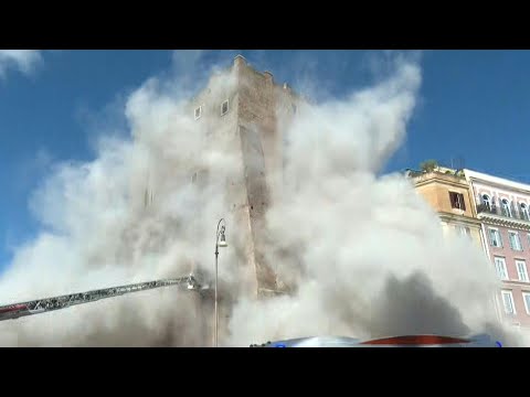 Video Thumbnail: Rescue interrupted as second part of Rome medieval tower collapses | AFP