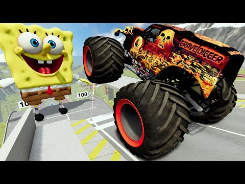 Monster Truck Crashes And High Speed Jumps Into GIANT SpongeBob SquarePants | BeamNG Drive