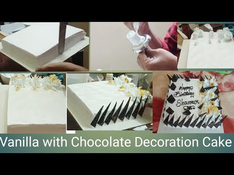 Vanilla with Chocolate Decoration Cake | Rose Flowers Cake |Flower with Chocolate Decoration Cake