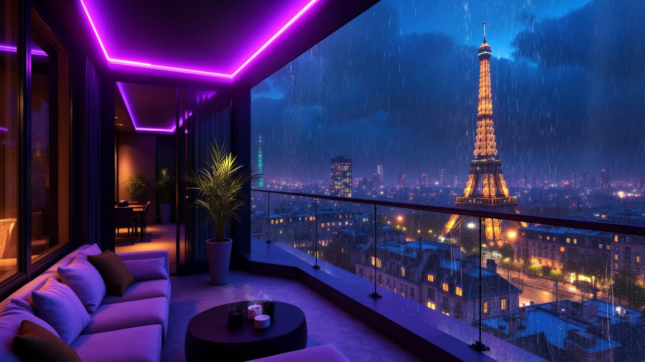 Night Paris Balcony ☕ Chill Lofi Music for Deep Focus & Relax | Lofi Rain Playlist