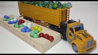 Marble Run Race ASMR #63, HABA Slope, Wooden Track , Colorful Balls, Dump Truck, Garbage Truck