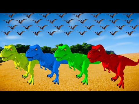 Rexy Colour Pack vs Spinosaurus, I-Rex, Giganotosaurus - Jurassic World Evolution Dinosaurs Fighting