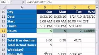 Excel Magic Trick 718: Calculate Hours Worked (Day or Night Shift) & Subtract Lunch