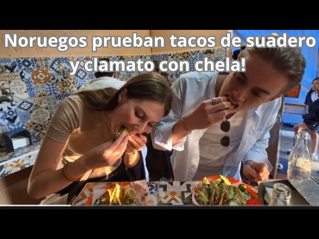 Noruegos prueban tacos de suadero y Clamato con chela por primera vez 🇲🇽🔥 ¿Les gustó?