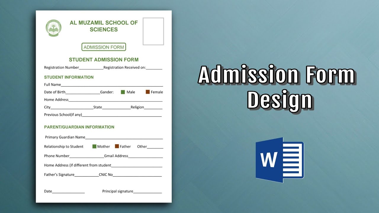 Admission Form Design in MS Word | School Admission Form Template Design MS Word