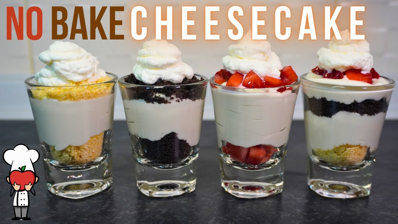 No-Bake Cheesecake Shooters in 4 Delicious Flavors! (Shortbread, Oreo, Strawberry, Layered)
