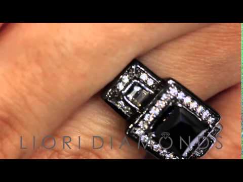 BDR-SOLD-003 - 2.40 Carat Princess Cut Natural Black Diamond Engagement Ring 14k Black Gold