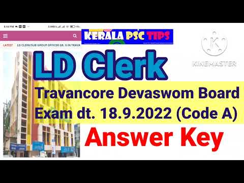 LD Clerk. Devaswom Board Exam dt. 18.9.22, Answer Key.