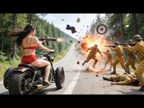 Japanische Armee Massakriert Dorfbewohner—Agentin Fahrt Motorrad, Tötet 600 mit Gatling-Waffe!