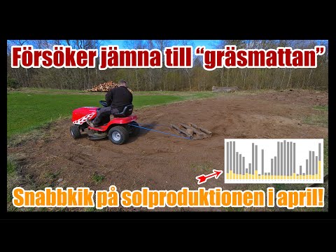 Sladdar "gräsmattan"! Har shoppat gräsfrön, gödning och spridare! Tjuvikar på aprils solproduktion!