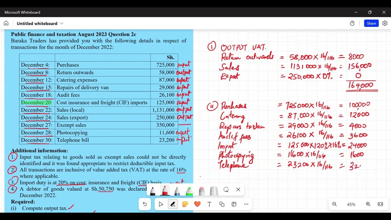 Value Added tax VAT August 2023 Question 2c