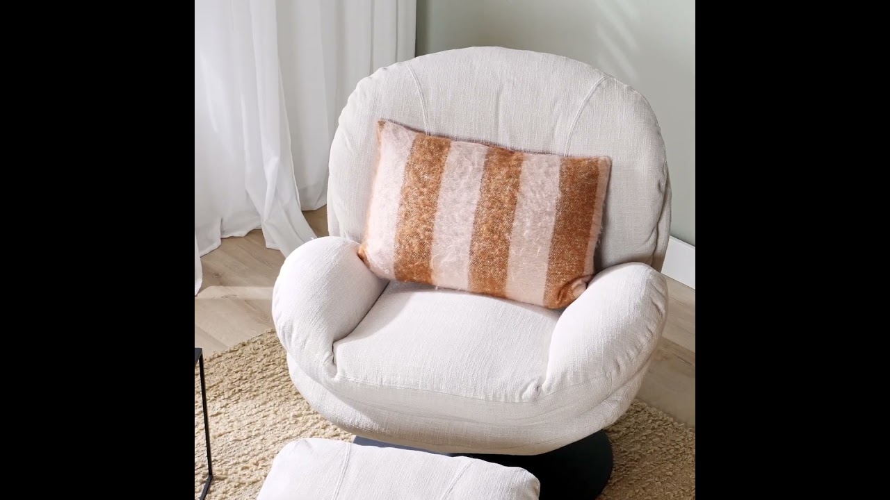 Fauteuil avec pouf Isobel tissu lin orange cuivre