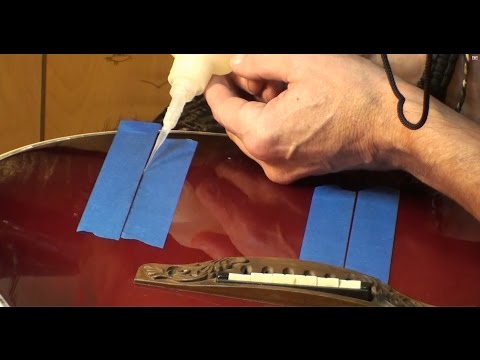 Acoustic guitar top crack repair cleating cracks n sealing outter cracks