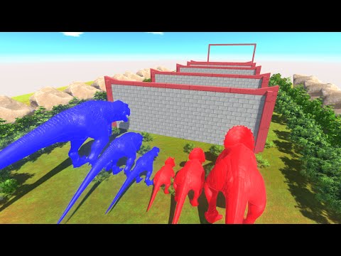 Different Size&Color Blue T-REX vs Red Triceratops Clash Block Race -Animal Revolt Battle Simulator