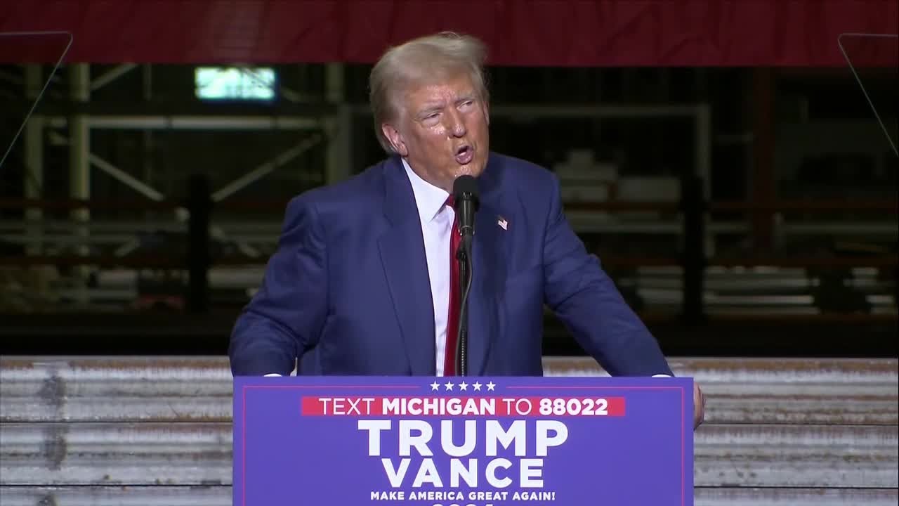Former President Donald Trump speaks in Potterville, Michigan