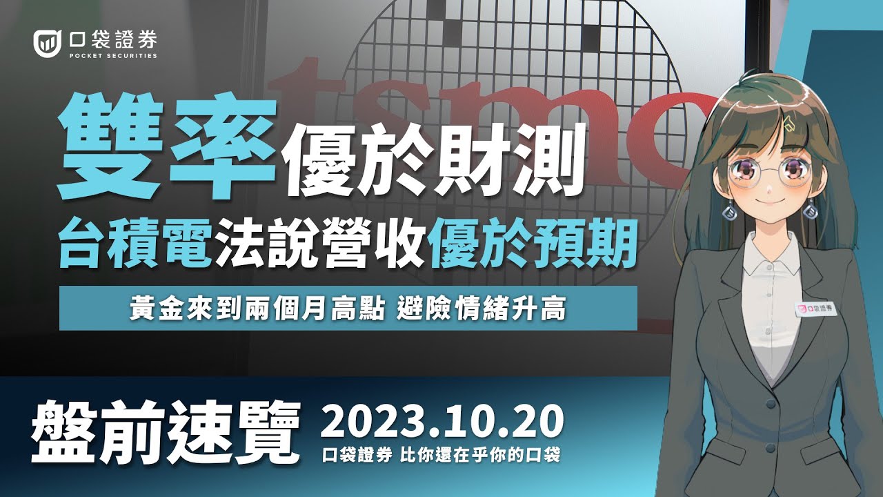 2023.10.20 星期五-雙率優於財測,台積電法說營收優於預期!黃金來到兩個月高點,避險情緒升高!