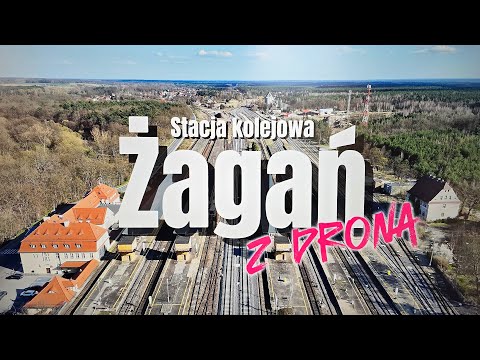 Żagań railway station from a drone