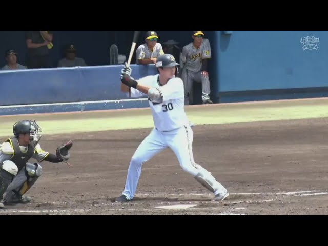 【ファーム】上手く捌いた!! バファローズ・廣岡大志 先制のタイムリー2ベースヒット!!  2024年7月17日 オリックス・バファローズ 対 阪神タイガース