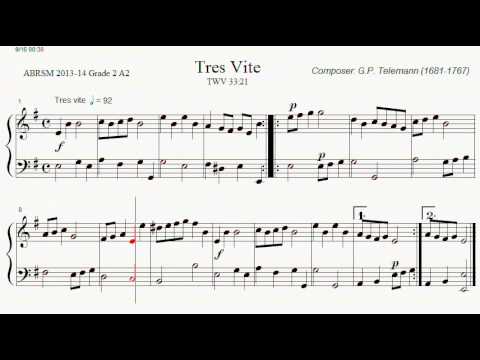 ABRSM Piano 2013-2014 Grade 2 A:2 A2 Telemann Tres Vite TWV 33:21 Sheet Music
